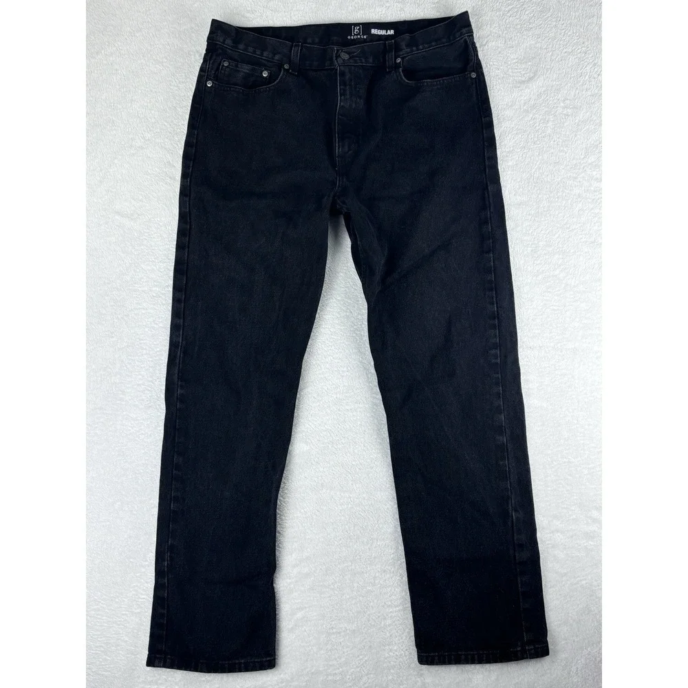 George Jeans Mens Black Straight Leg Mid Rise Jeans Size 36x32‎